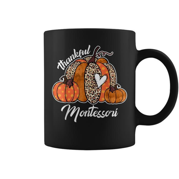 Thankful Montessori Pumpkin Leopard Plaid Thanksgiving Day Coffee Mug