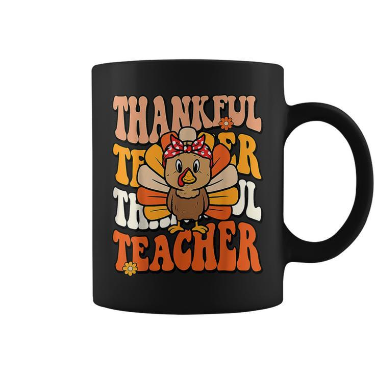 Thankful Teacher Retro Groovy Thanksgiving Turkey Teacher Coffee Mug