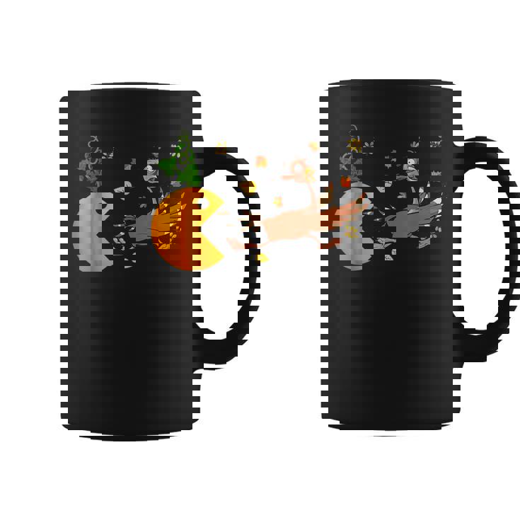 Thanksgiving Pumpkin Eating Turkey Funny Turkey Running Pumpkin Funny Gifts Coffee Mug