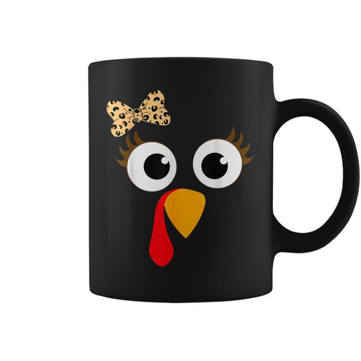 Thanksgiving Turkey Face Girl Leopard Bow Turkey Coffee Mug