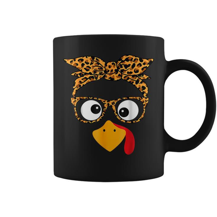 Thanksgiving Turkey Face Leopard Print Glasses Autumn Fall Coffee Mug