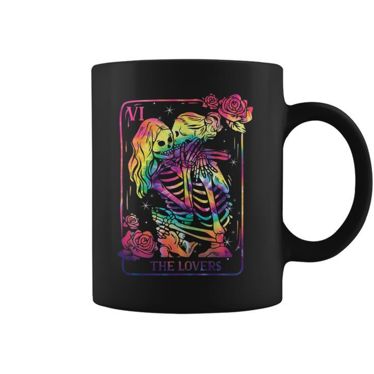 The Lovers Tarot Card Goth Tie Dye Kissing Lesbian Skeletons  Coffee Mug