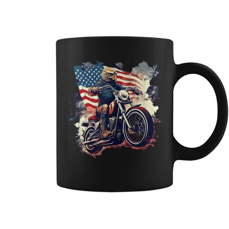 Too Cool To Rule Patriotic Bald Eagle Biker American Flag Patriotic Funny Gifts Coffee Mug