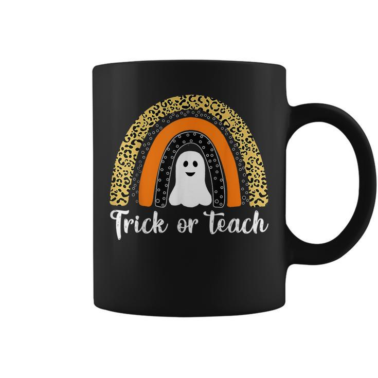 Trick Or Teach Leopard Rainbow Ghost Halloween Teacher Coffee Mug