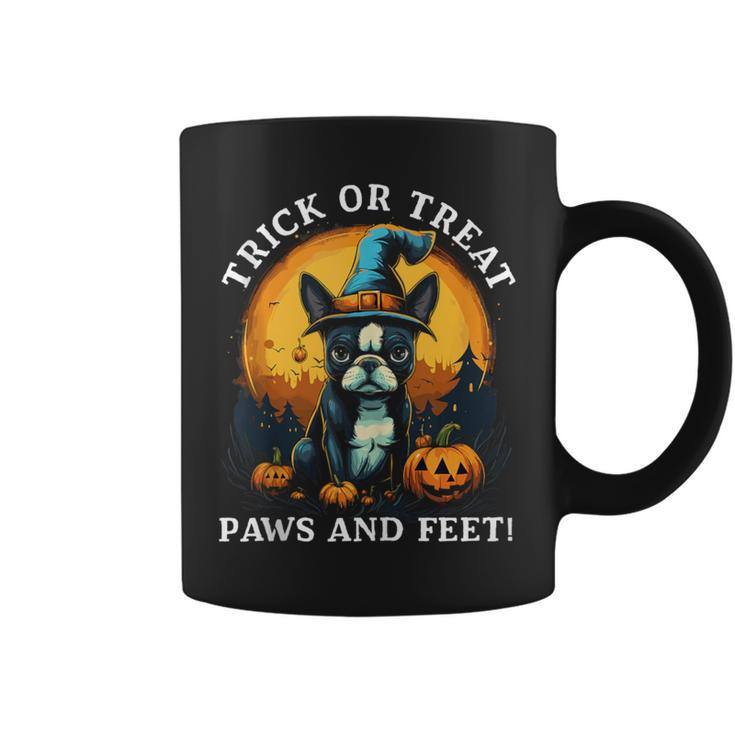 Trick Or Treat Paws And Feet Boston Terrier Halloween Puppy Coffee Mug
