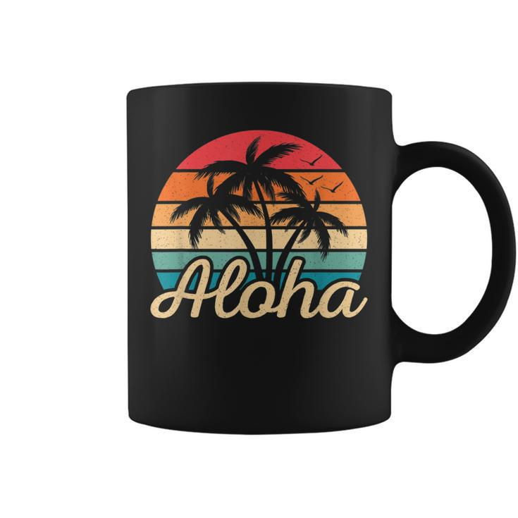 Tropical Hawaiian Retro Palm Tree Sunset Aloha Hawaii Beach  Coffee Mug
