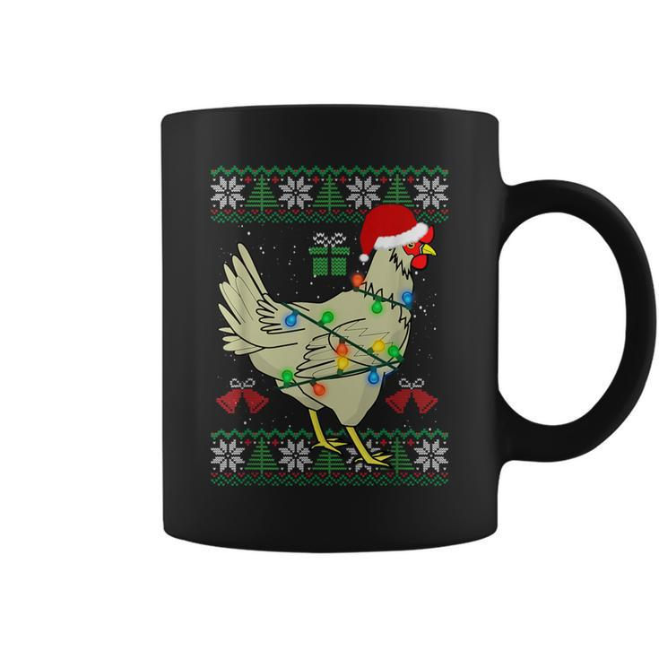 Ugly Christmas Chicken Sweater Santa Hat Lights Coffee Mug