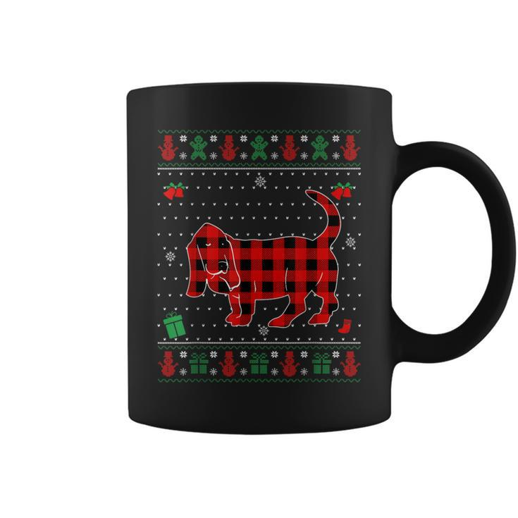 Ugly Christmas Red Plaid Basset Hound Dog Lover Matching Pj Coffee Mug