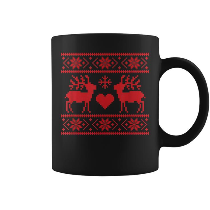 Ugly Christmas Sweater Deer And Hearts Coffee Mug