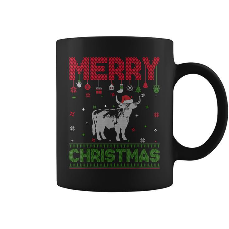 Ugly Holiday Sweater Christmas Highland Cow Graphic Coffee Mug