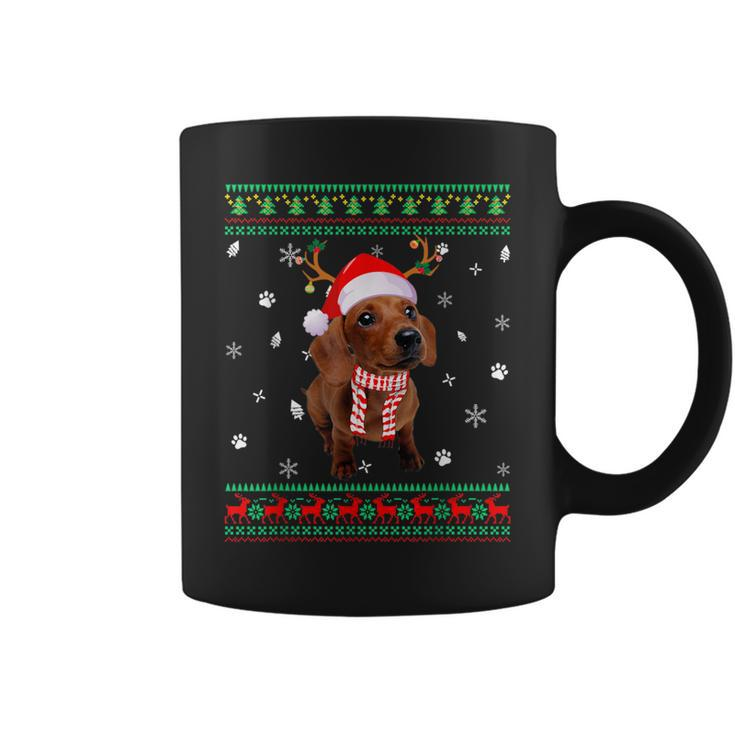 Ugly Sweater Christmas Dachshund Dog Santa Reindeer Coffee Mug