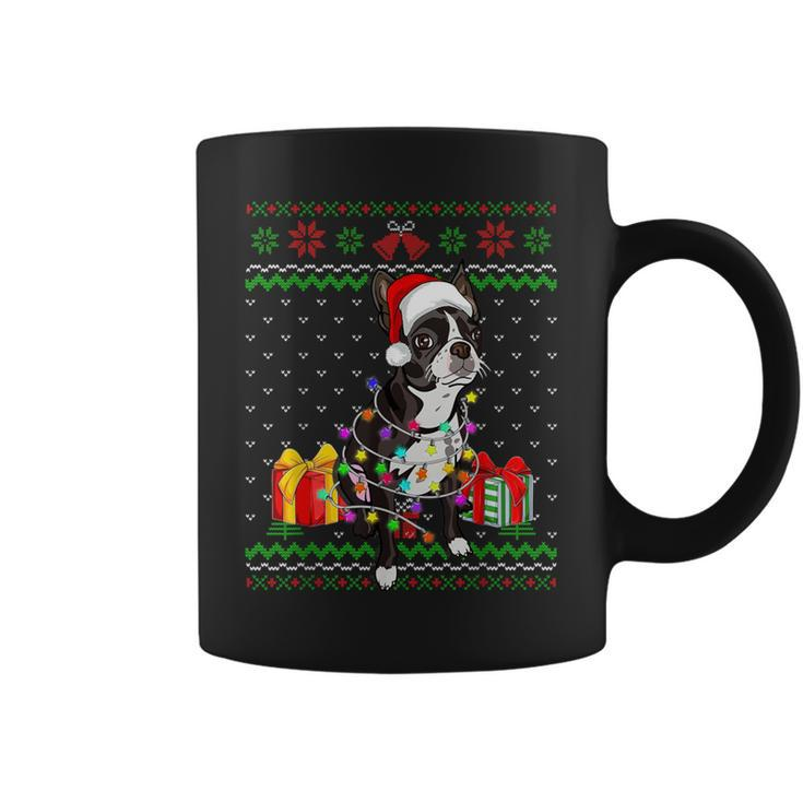 Ugly Sweater Christmas Lights Boston Terrier Dog Lover Coffee Mug