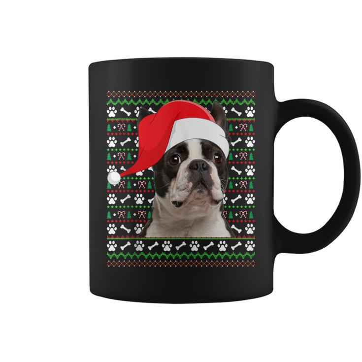 Ugly Xmas Sweater Santa Boston Terrier Dog Christmas Coffee Mug