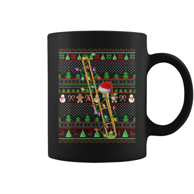 Ugly Xmas Sweater Style Lighting Trombone Christmas Coffee Mug