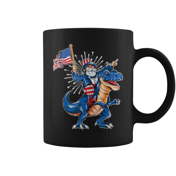 Uncle Sam Riding A Dinosaur 4Th Of July American Flag Coffee Mug