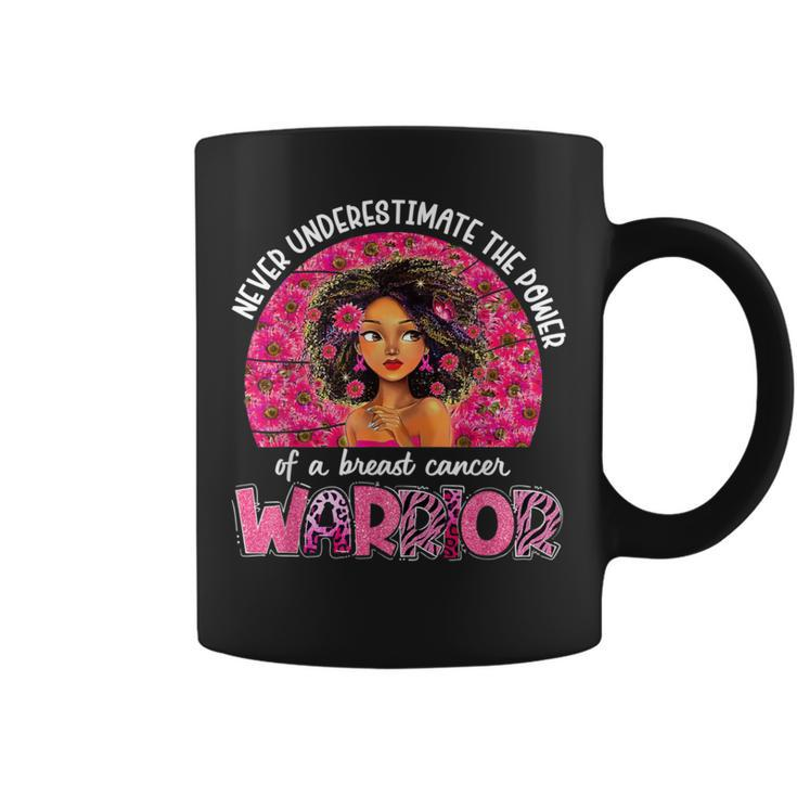 Never Underestimate A Breast Cancer Warrior Black Pink Coffee Mug