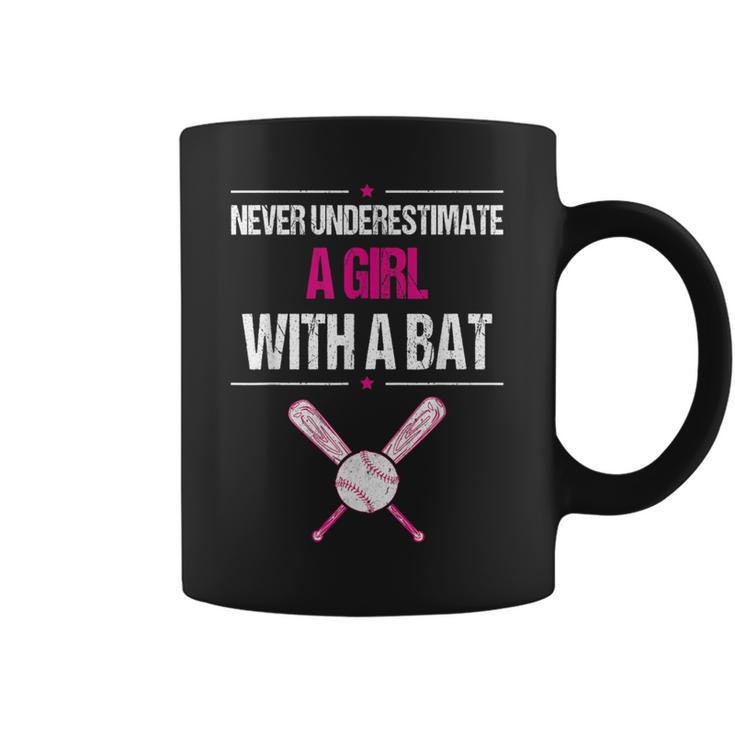 Never Underestimate A Girl With A Bat Baseball Coffee Mug