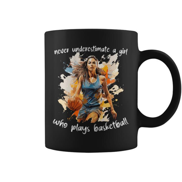 Never Underestimate A Girl Who Plays Basketball Watercolor Coffee Mug