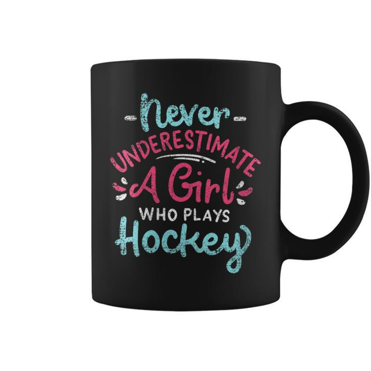 Never Underestimate A Girl Who Plays Hockey Vintage Coffee Mug