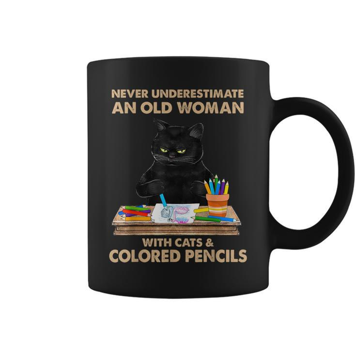Never Underestimate An Old With Cats & Colored Pencils Coffee Mug