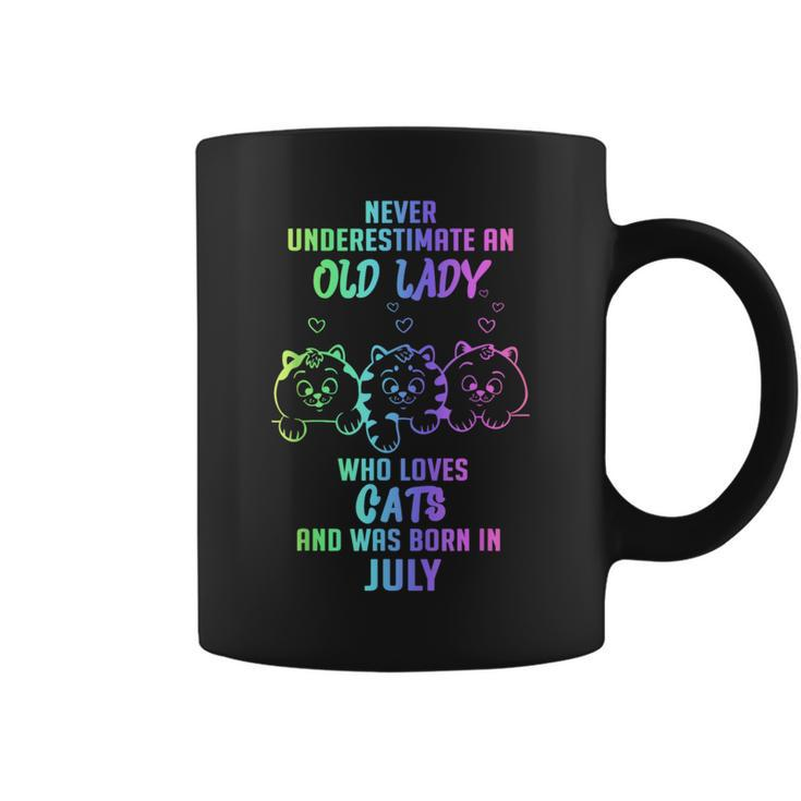 Never Underestimate An Old Lady Who Loves Cats Born In July Coffee Mug