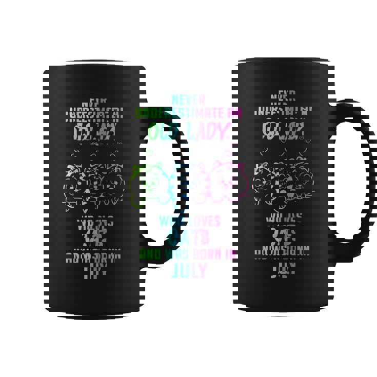 Never Underestimate An Old Lady Who Loves Cats Born In July Coffee Mug