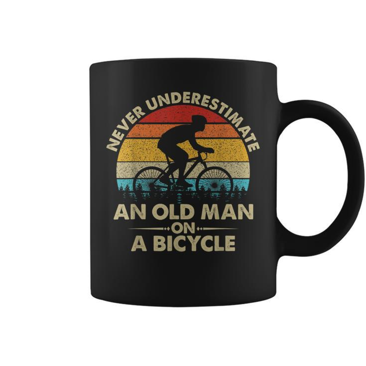 Never Underestimate An Old Man On A Bicycle Vintage Retro Coffee Mug