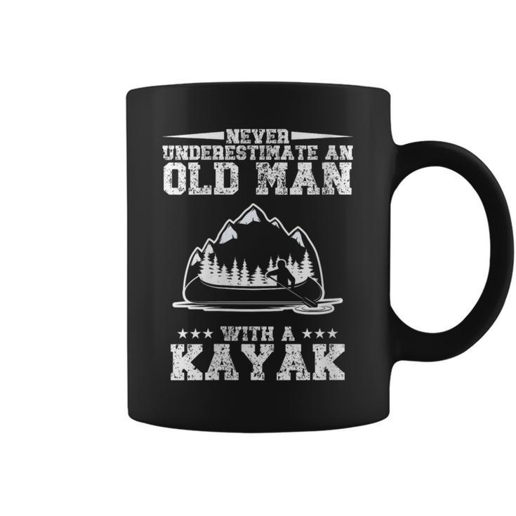 Never Underestimate An Old Man With A Kayak Distressed Coffee Mug
