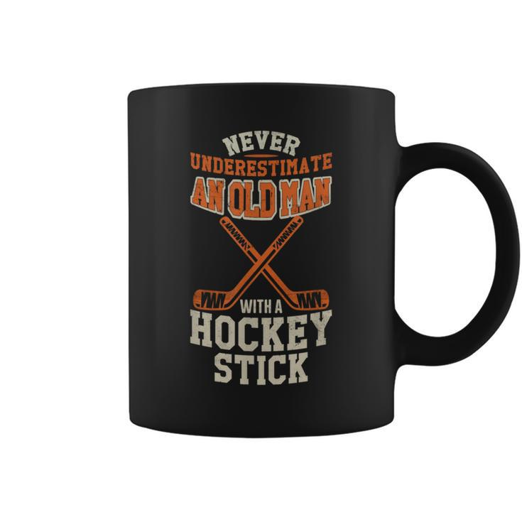 Never Underestimate An Old Man With A Stick Old Man Hockey Coffee Mug