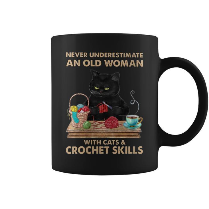 Never Underestimate An Old Woman With Cats Crochet Skills Coffee Mug