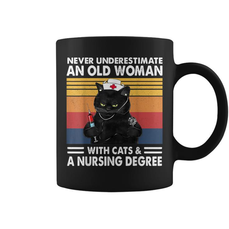 Never Underestimate An Old Woman With Cats And Nursing Coffee Mug