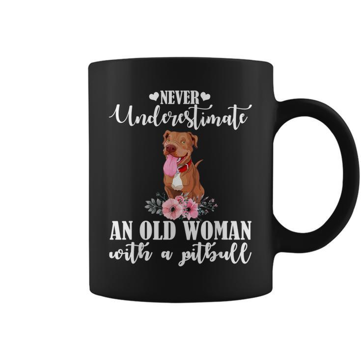 Never Underestimate An Old Woman With Pitpull Coffee Mug