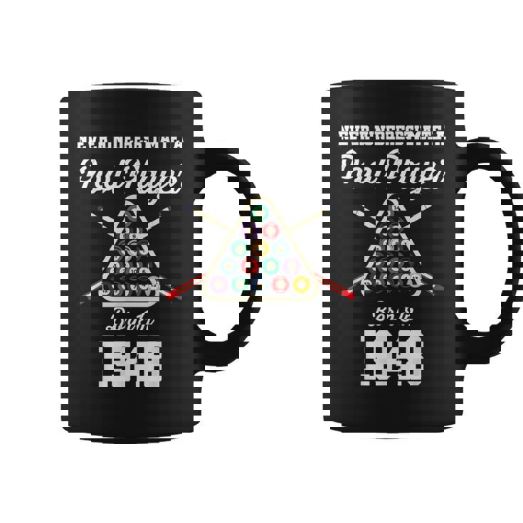 Never Underestimate A Pool Player Born In 1948 75Th Birthday Coffee Mug