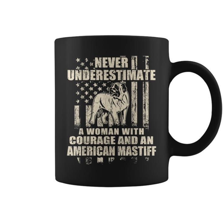 Never Underestimate Woman And An American Mastiff Usa Flag Coffee Mug