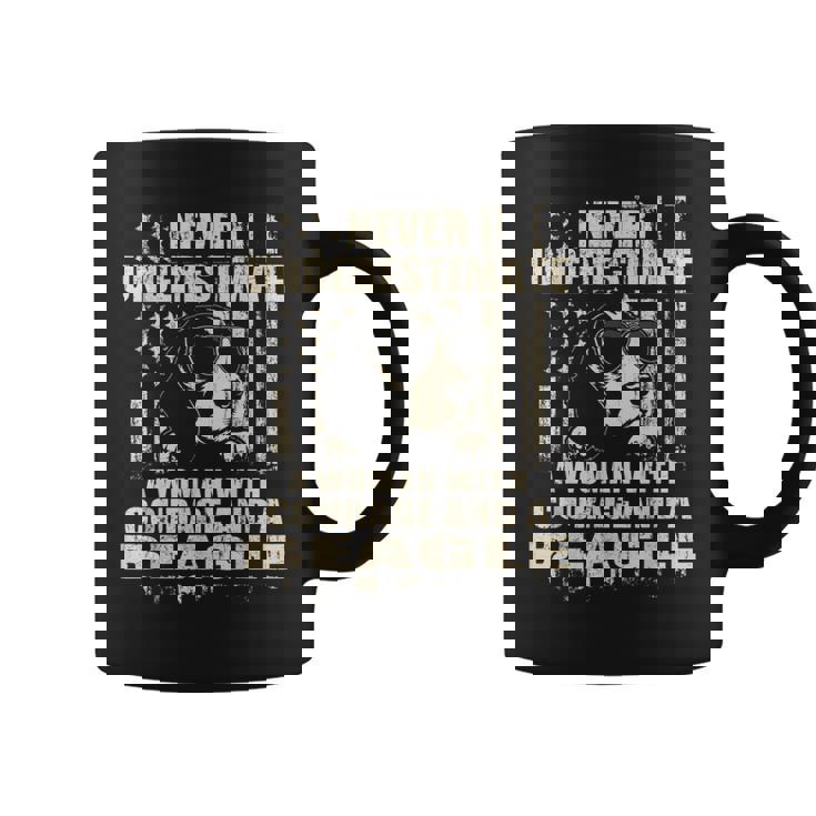 Never Underestimate Woman And A Beagle Usa Flag Coffee Mug