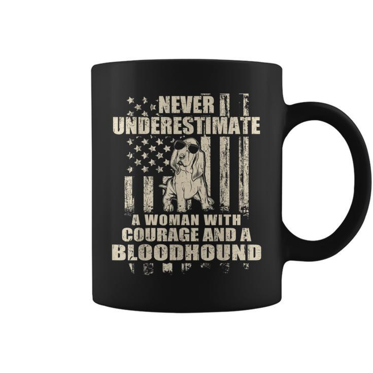 Never Underestimate Woman And A Bloodhound Usa Flag Coffee Mug