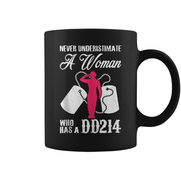Never Underestimate A Woman With Dd214 Veteran's Day Coffee Mug