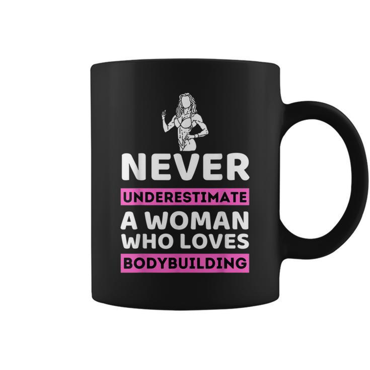 Never Underestimate A Woman Who Loves Bodybuilding Coffee Mug