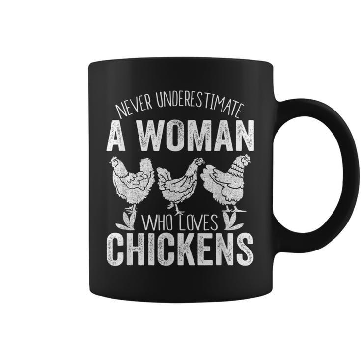 Never Underestimate A Woman Who Loves Chickens Farmer Coffee Mug