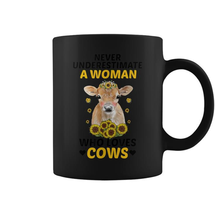 Never Underestimate A Woman Who Loves Cows Farming Lover Coffee Mug