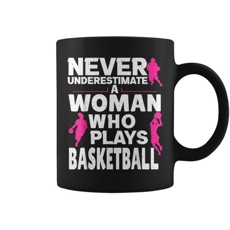 Never Underestimate A Woman Who Plays Basketball Coffee Mug