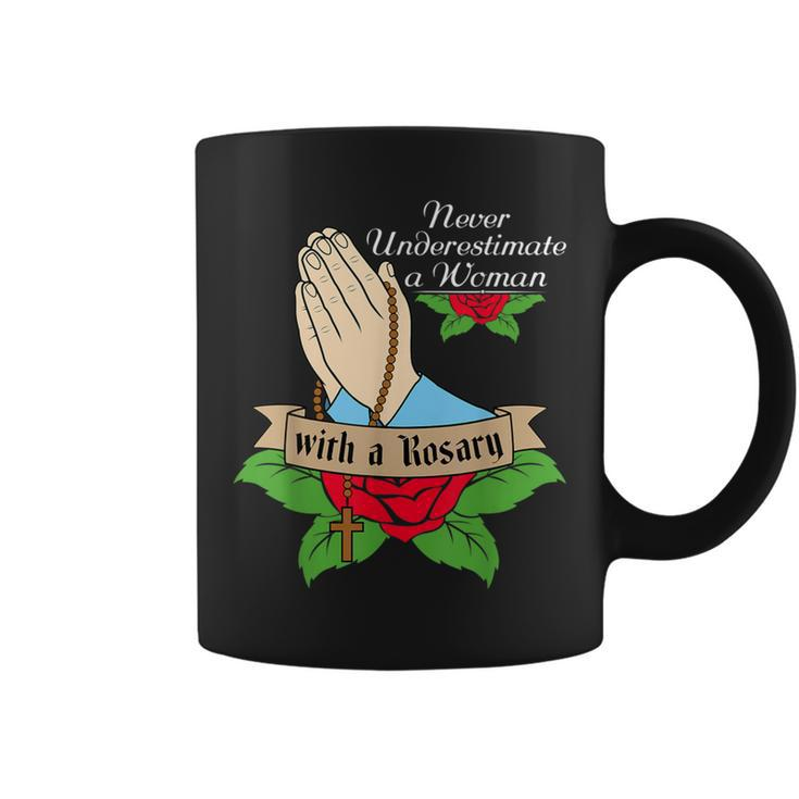 Never Underestimate A Woman With A Rosary Catholic Girl Coffee Mug