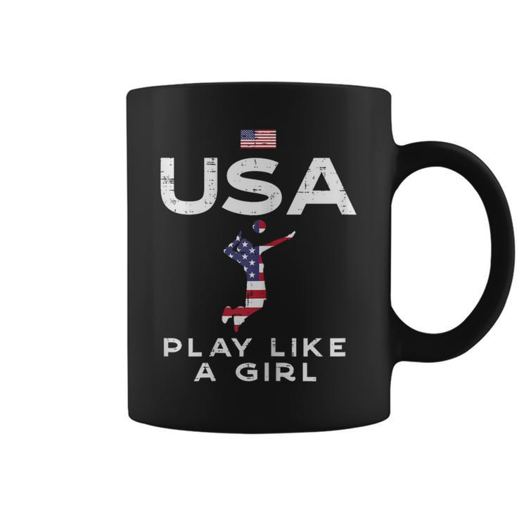 Usa Flag Play Like Girl Volleyball Vintage Patritotic Women Coffee Mug