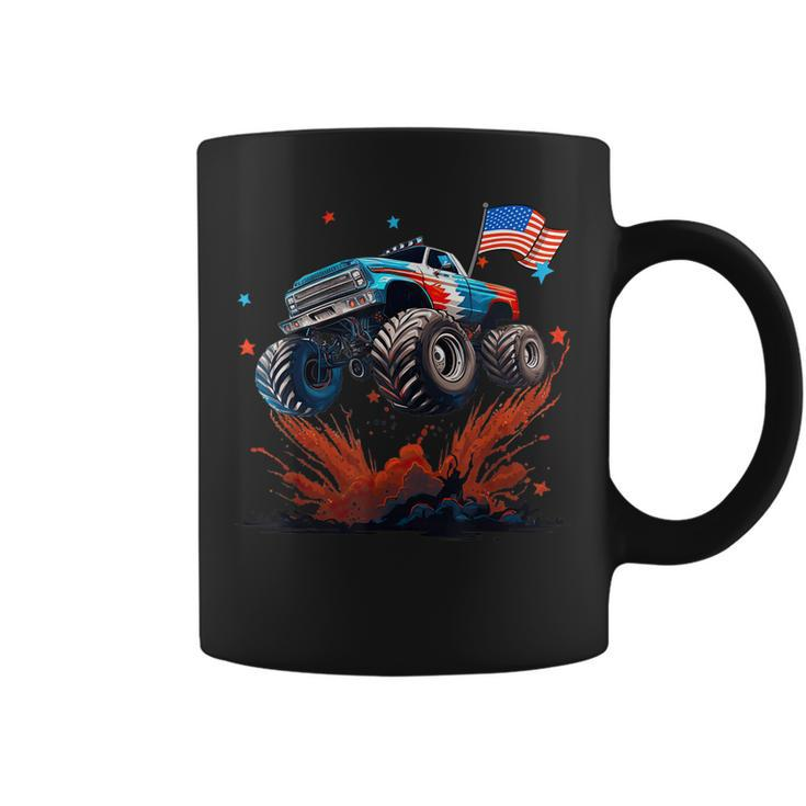Usa Patriotic Monster Truck Jump Colorful Red White Blue Coffee Mug