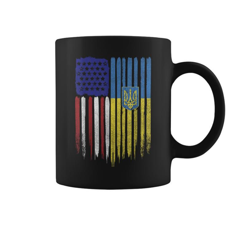 Usa Ukraine Ukrainian Flag Trident Roots Coffee Mug