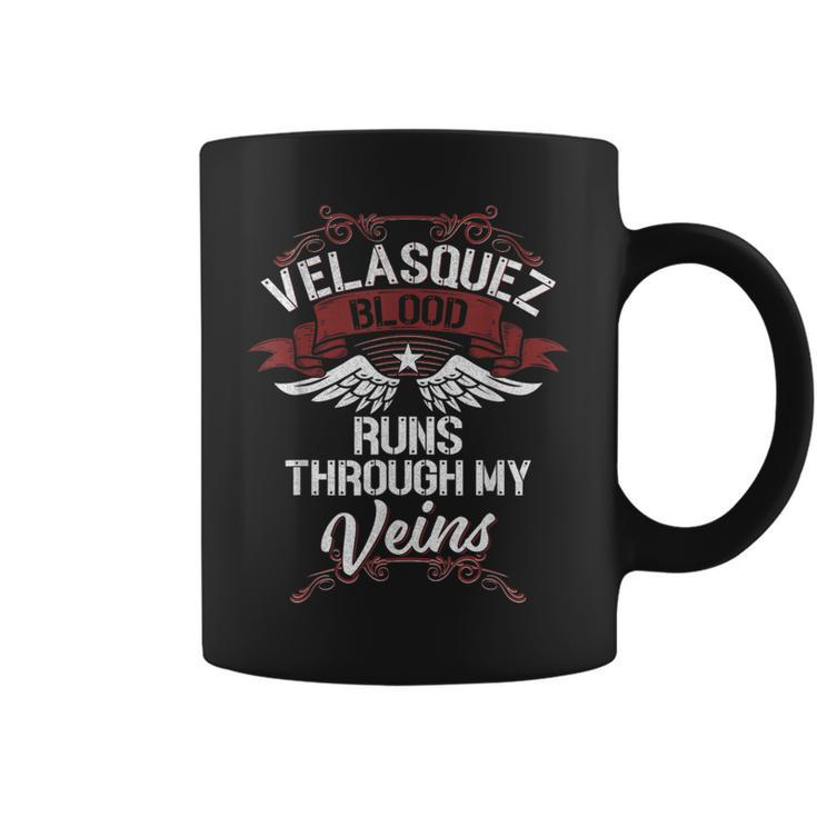 Velasquez Blood Runs Through My Veins Last Name Family Coffee Mug