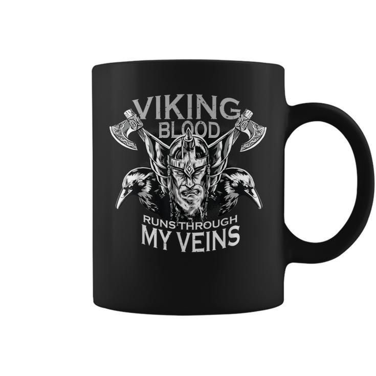 Viking Blood Runs Through My Veins Bearded Viking Warrior Coffee Mug