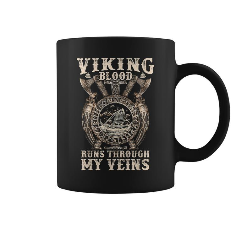 Viking Blood Runs Through My Veins Viking Ship Valknut Coffee Mug