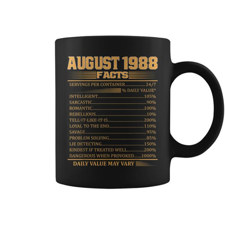 Vintage 30Th Birthday Made In August 1988 Facts  Coffee Mug