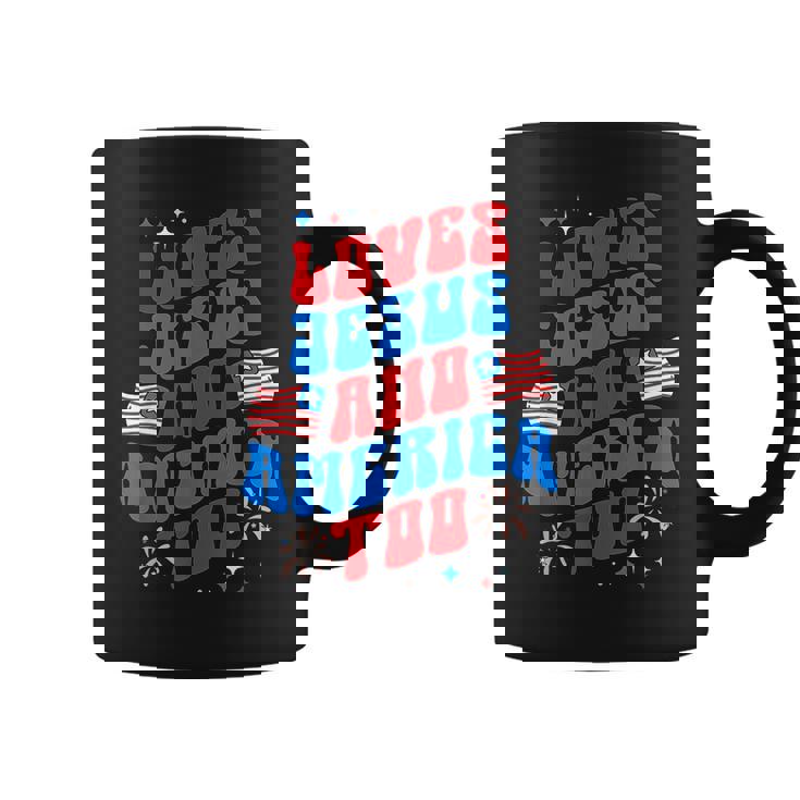 Vintage 70S Retro Loves Jesus And America Too  70S Vintage Designs Funny Gifts Coffee Mug